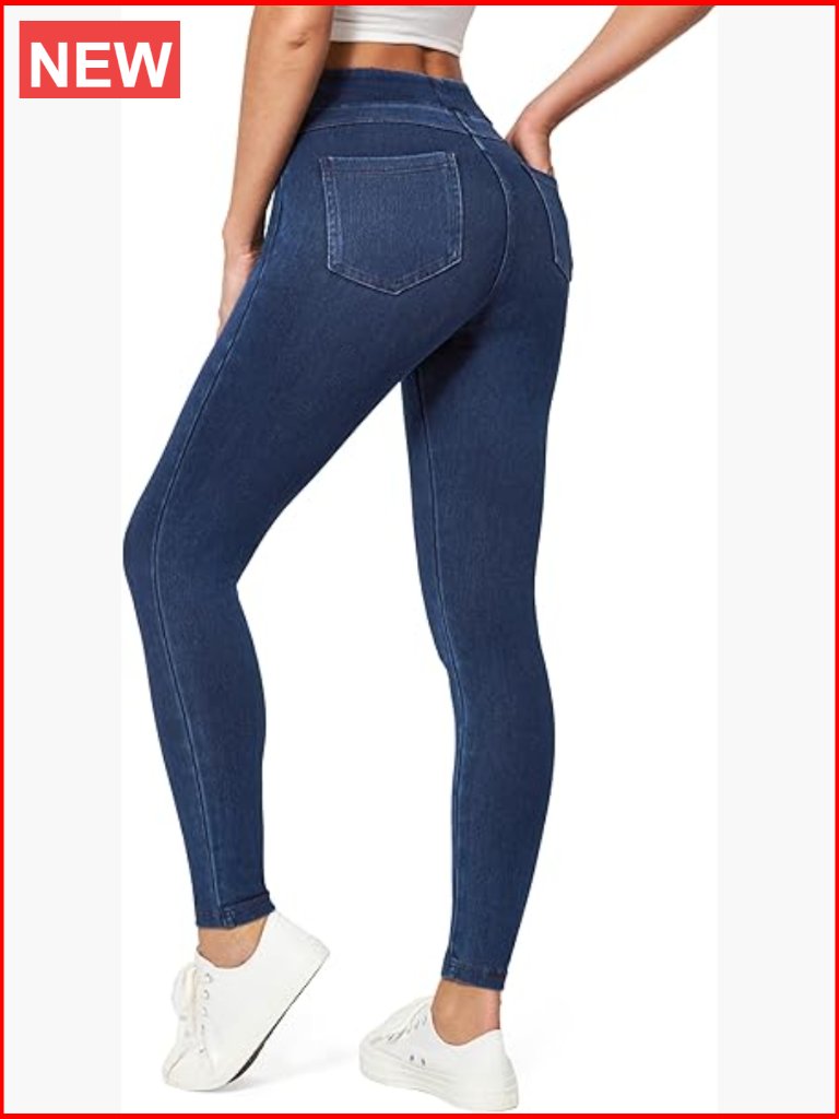 High Waist Stretchy Jeggings Tummy Control Skinny Pull On Leggings With Pockets